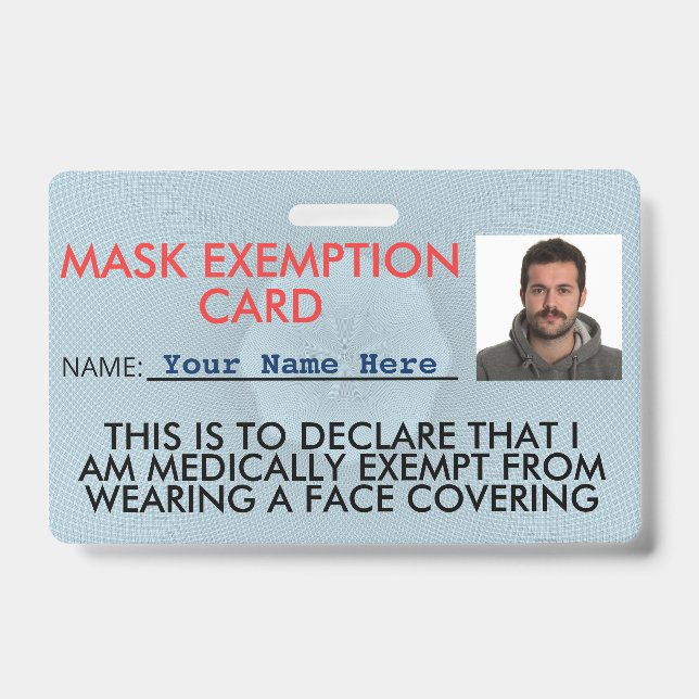 Badge Carte d'identité d'exemption de masque faciale (Avant)