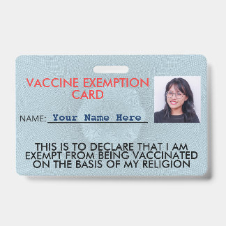 Badge Carte d'identité d'exemption de vaccin religieux B