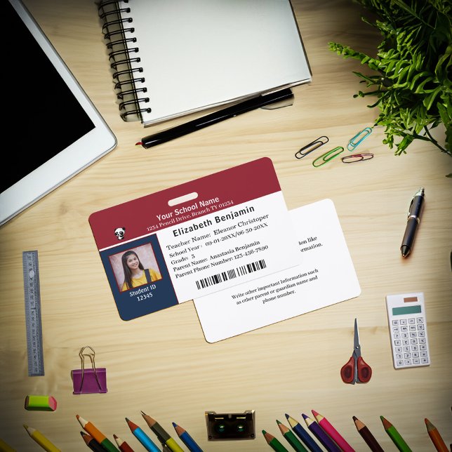 Badge Carte d'identité École pour enfants d'élèves (ID Identification Card Student Child Kids School Badge is great for your child to carry every day. )