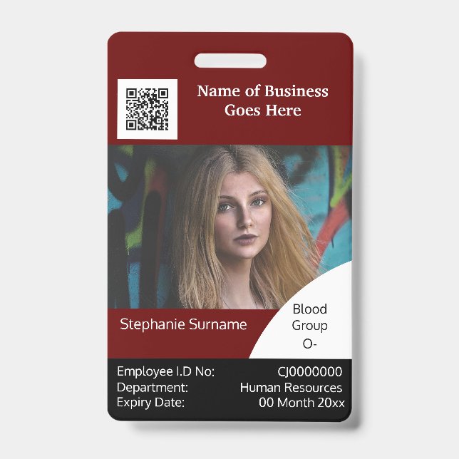 Badge Carte d'identité employé DIY bordeaux noir blanc (Avant)