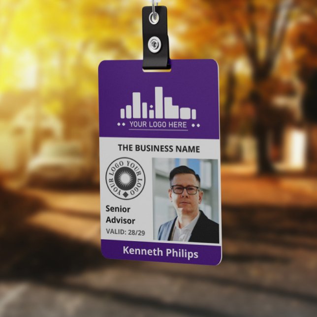 Badge Carte d'identité employé Photo Violette & 2 Logos (Créateur téléchargé)