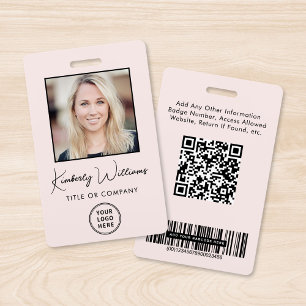 Badge Carte d'identité employé rose avec code QR et code
