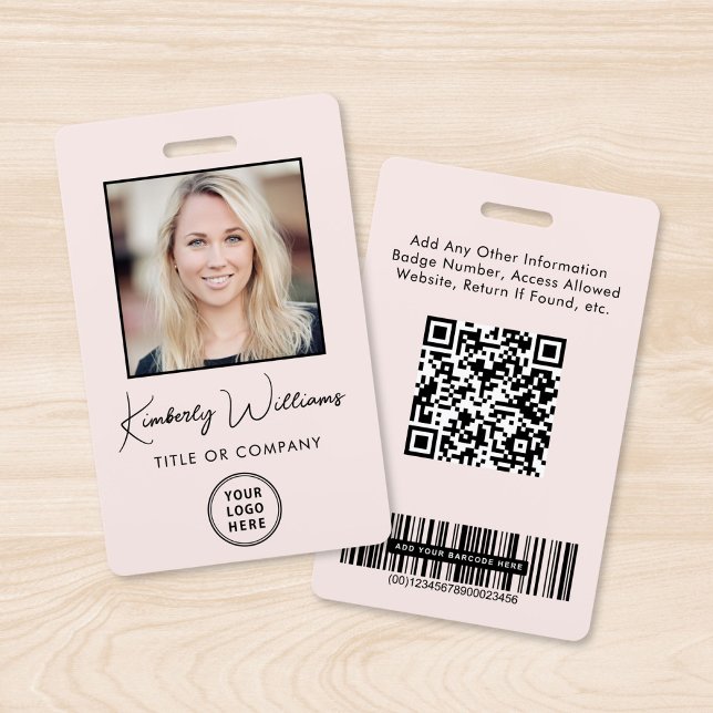 Badge Carte d'identité employé rose avec code QR et code (Créateur téléchargé)