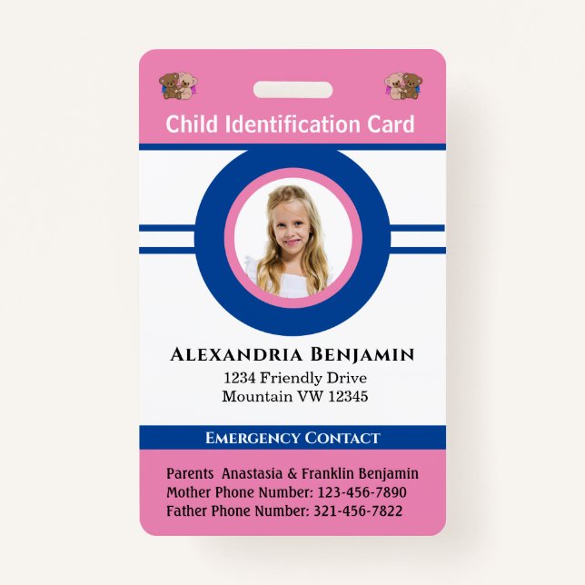 Badge Carte d'identité Garçon fille photo personnalisée (Devant)