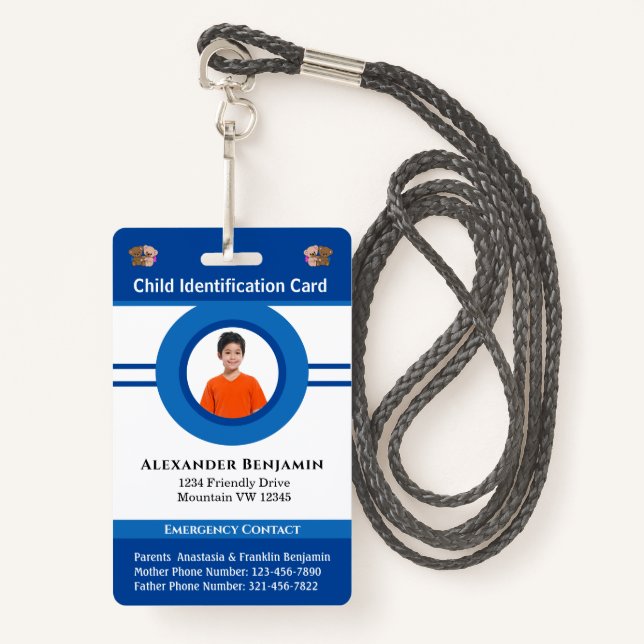 Badge Carte d'identité Garçon fille photo personnalisée (Devant avec lanière)