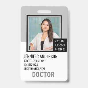 Badge Carte d'identité médicale Gris Hôpital avec Logo