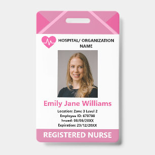 Badge Carte d'identité médicale rose pour infirmière et