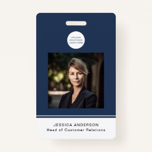Badge Carte d'identité moderne Blue Minimal Logo Photo Q