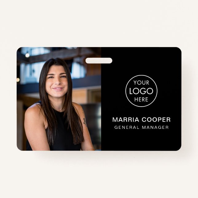 Badge Carte d'identité noire Nom photo Logo Code QR (Devant)