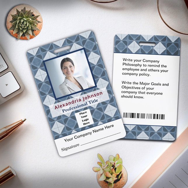 Badge Carte d'identité personnalisée avec photo, nom, co (Employee Photo Name Bar Code Logo ID Card Custom Badge is great for your employees. )
