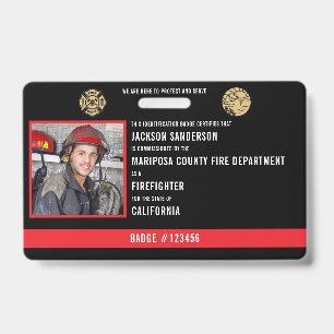 Badge Carte d'identité personnalisée de pompier avec pho