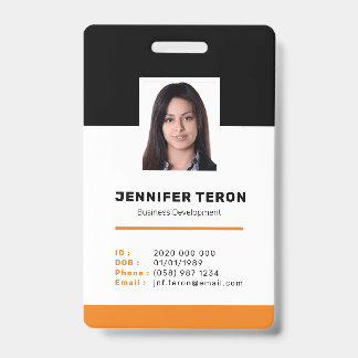 Badge Carte d'identité personnalisée moderne orange avec