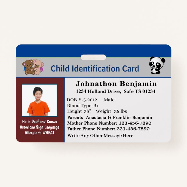 Badge Carte d'identité personnalisée pour enfant garçon  (Devant)