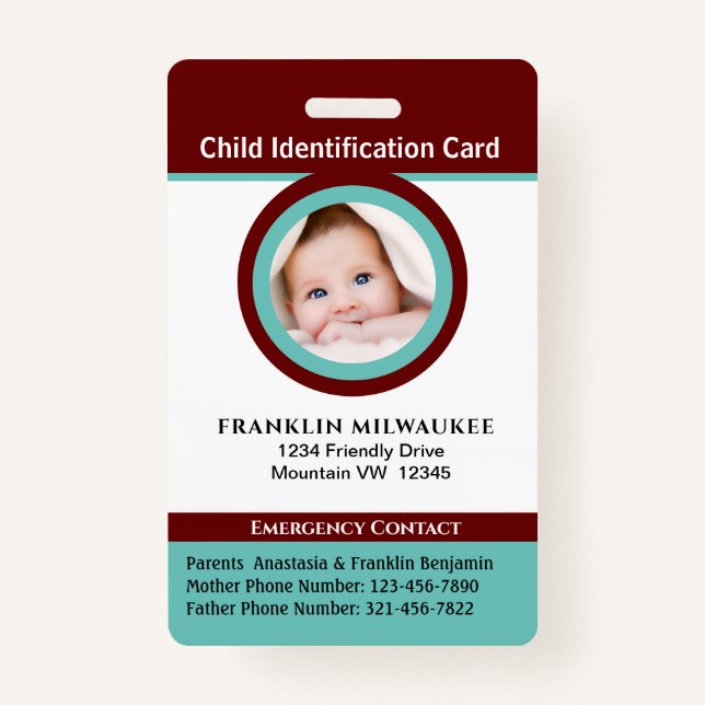 Badge Carte d'identité photo d'un enfant garçon fille (Devant)