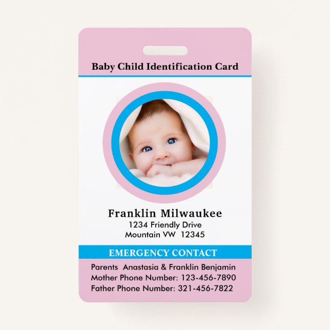 Badge Carte d'identité photo d'un enfant garçon fille (Devant)