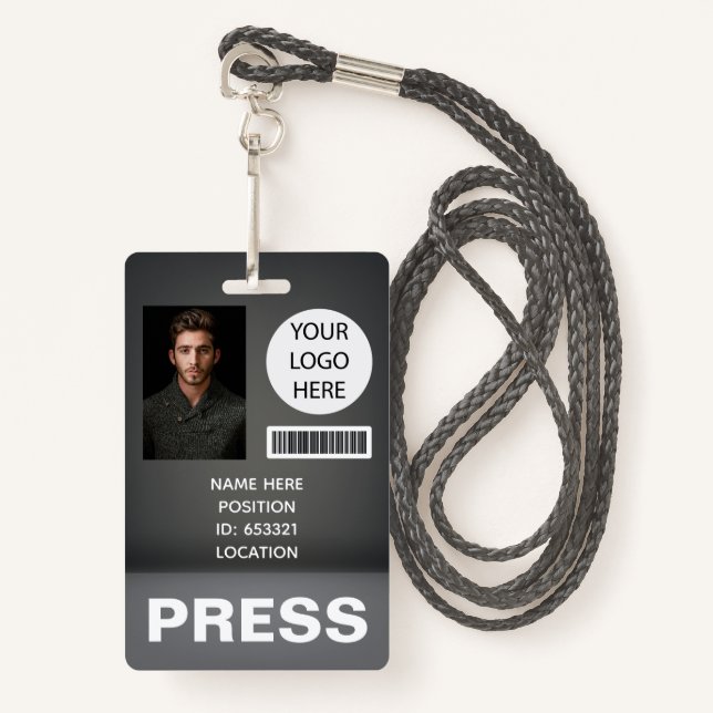 Badge Carte d'identité photo personnalisée Logo Journali (Devant avec lanière)