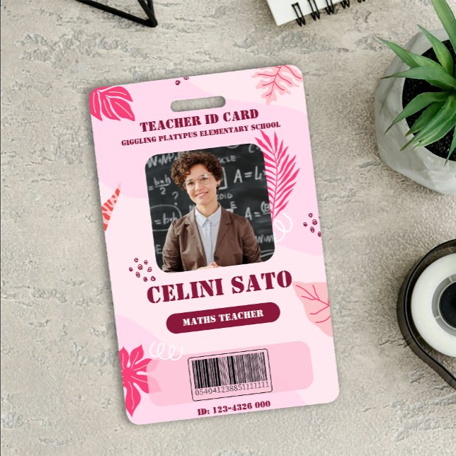 Badge Carte d'identité Pink Floral Style (Pink Floral Style Homeschool ID Card Badge)