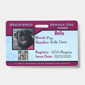Badge Carte d'identité pour chien de service bleu/violet