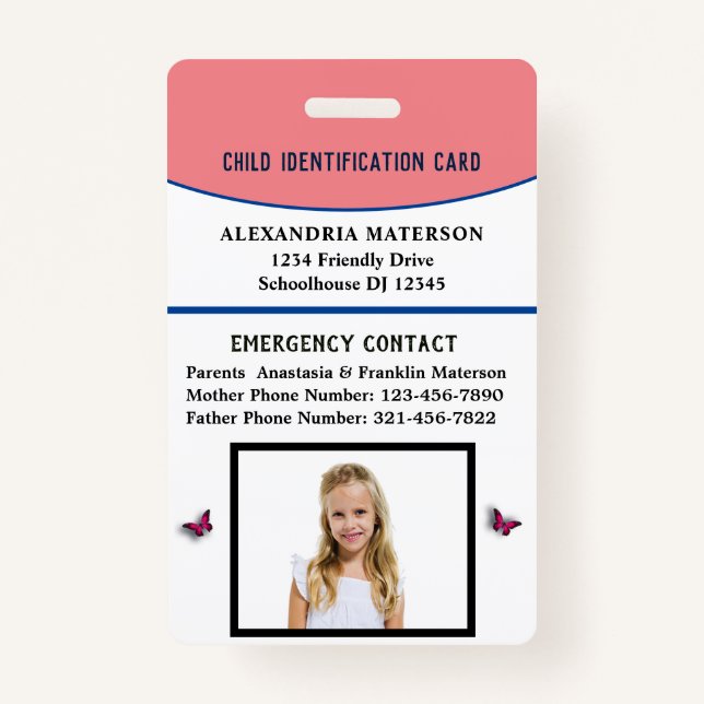 Badge Carte d'identité pour enfant garçon fille allergie (Devant)
