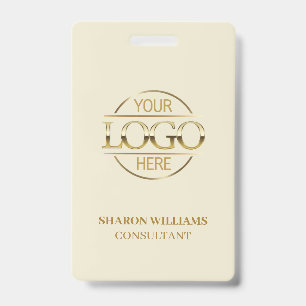 Badge Carte d'identité professionnelle Beige Or avec log