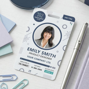 Badge Carte d'identité professionnelle bleue à motif géo