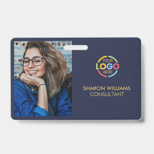Badge Carte d'identité professionnelle élégante bleu mar