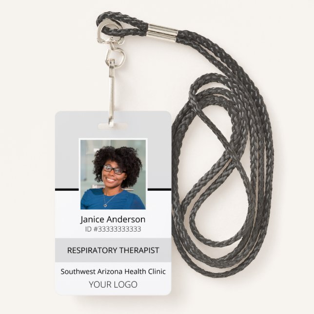 Badge Carte d'identité professionnelle Gris Photo (Devant avec lanière)