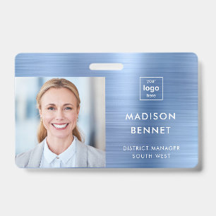 Badge Carte d'identité professionnelle métallisée bleu m