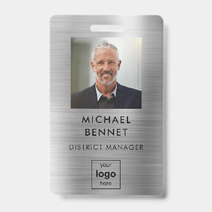 Badge Carte d'identité professionnelle moderne en argent