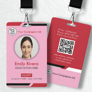 Badge Carte d'identité professionnelle moderne rose pour