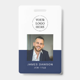 Badge Carte d'identité QR minimale Navy pour employé pro