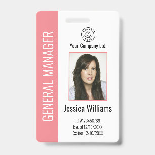 Badge Carte d'identité rose personnalisée pour employés