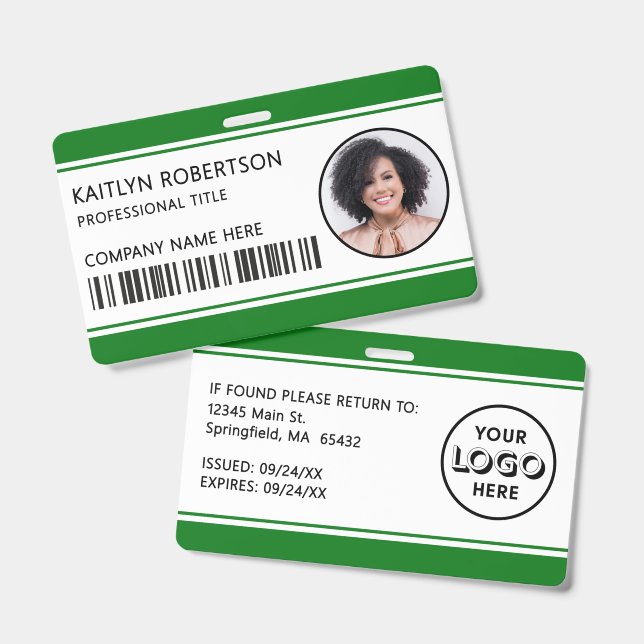 Badge Carte d'identité verte avec logo moderne et code-b (Avant & arrière)