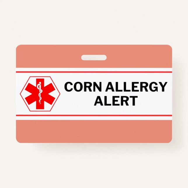 Badge Carte d'urgence d'alerte d'allergie au maïs (Devant)