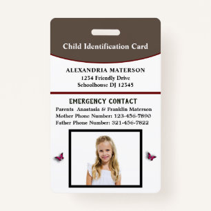 Badge Carte d'urgence d'identification d'enfant