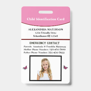 Badge Carte d'urgence d'identification d'enfant