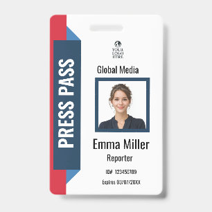Badge Carte marine et rouge   Insigne d'ID de presse