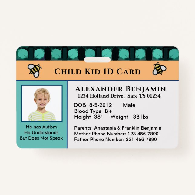 Badge Carte personnalisée d'identification de l'enfant (Devant)