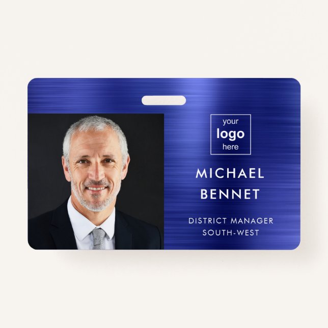 Badge Carte photo de la compagnie moderne Metallic Navy  (Devant)