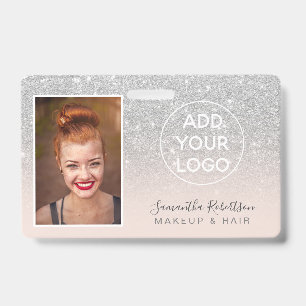 Badge Carte photo d'employé avec logo paillettes argenté