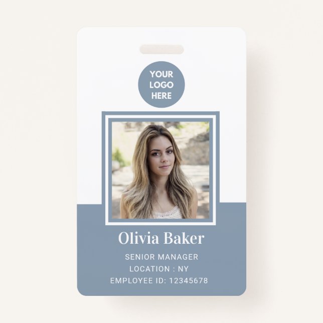 Badge Carte photo moderne Dusty Blue Identifiant Logo d' (Devant)