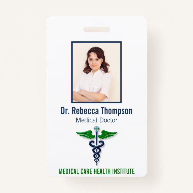Badge Carte photo verte de l'élégant bleu Médicale Caduc (Devant)