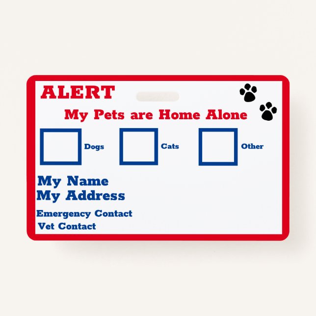 Badge Carte Portefeuille d'alerte pour animaux  (Devant)