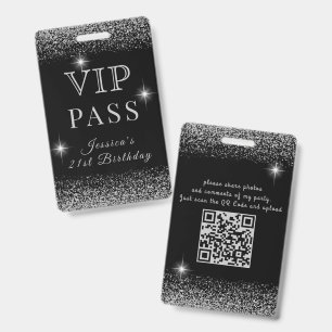 Badge Carte VIP d'anniversaire noire et argentée scintil
