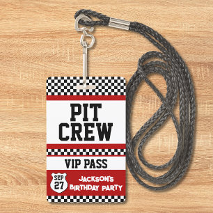 Badge Carte VIP d'équipe de fosse de voiture de course