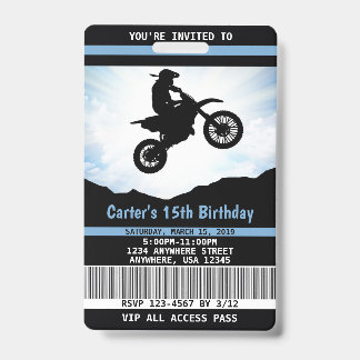 Badge Carte VIP d'invitation d'anniversaire de moto cros