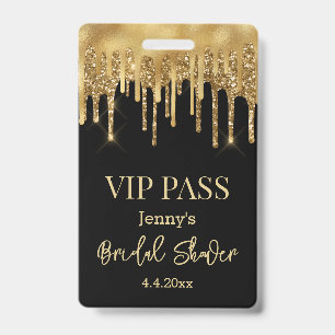 Badge carte vip, douche de mariée noir or qui dégouline