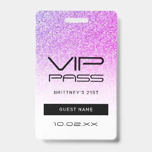 Badge Carte VIP Fête Rose Violet Ombre Pailletée