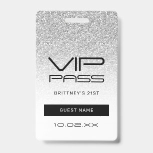 Badge Carte VIP Invitation 21 ans Glitter Glam Ombre Arg