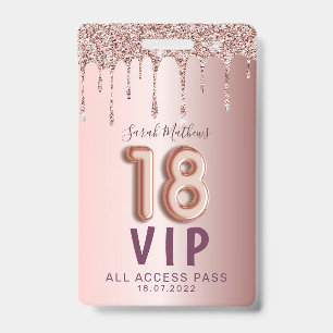 Badge Carton d'invitation 18ème anniversaire Rose Gold G